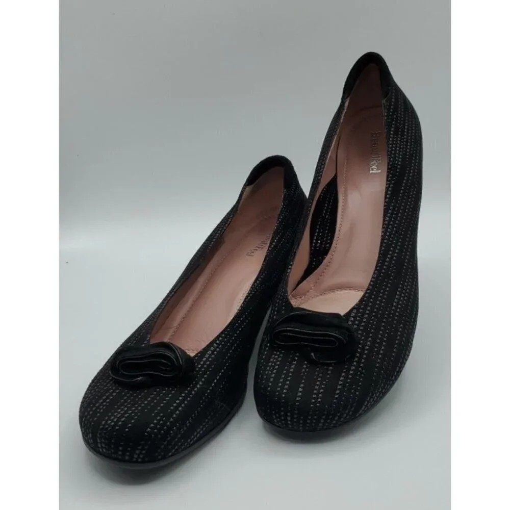 BeautiFeel Dona Pump Black Trateggio Suede 40.5 Floral Rosette Comfort Low Heel